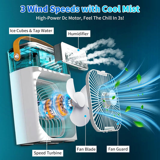 Mini USB Air Cooler – Personal Cooling with 7-Color LED & 3-Speed Fan
