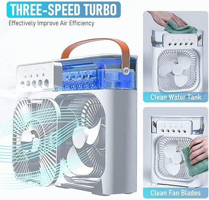 Mini USB Air Cooler – Personal Cooling with 7-Color LED & 3-Speed Fan